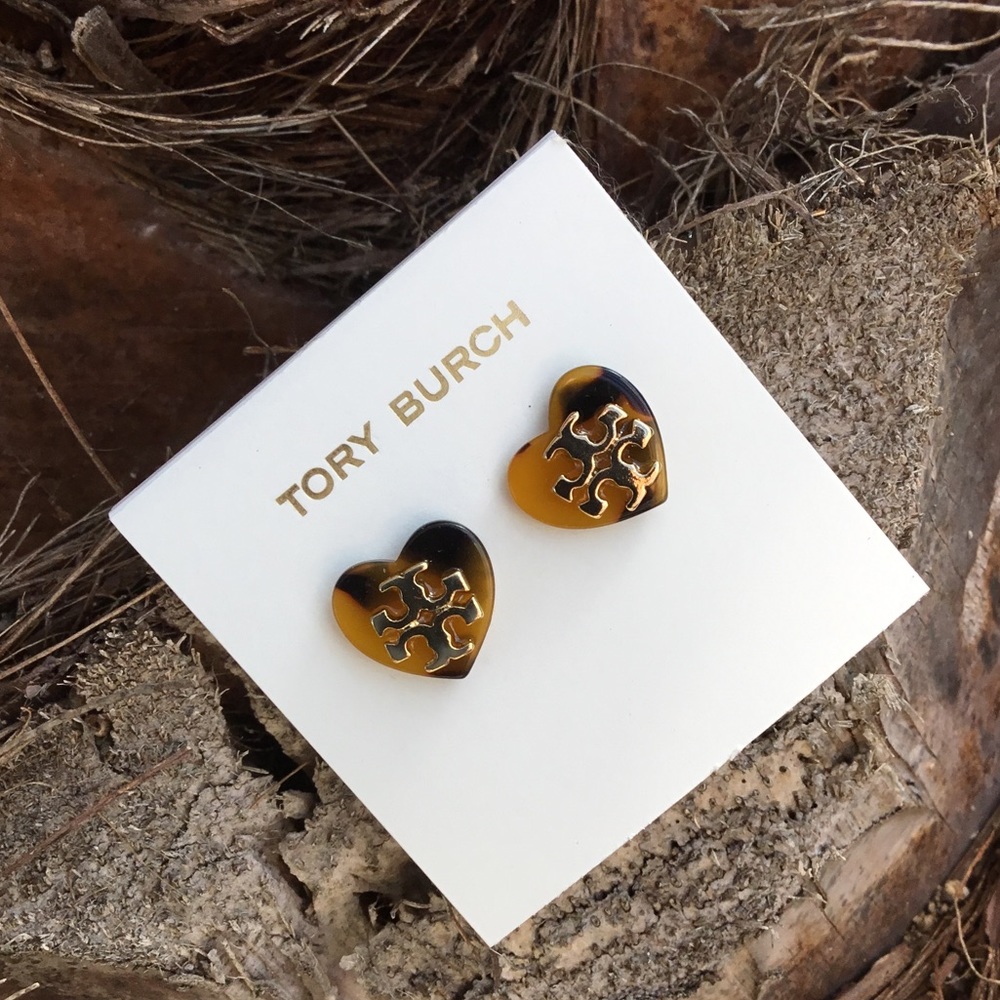 Tory Burch Heart Logo Tortoise Earrings - Picture 3 of 5